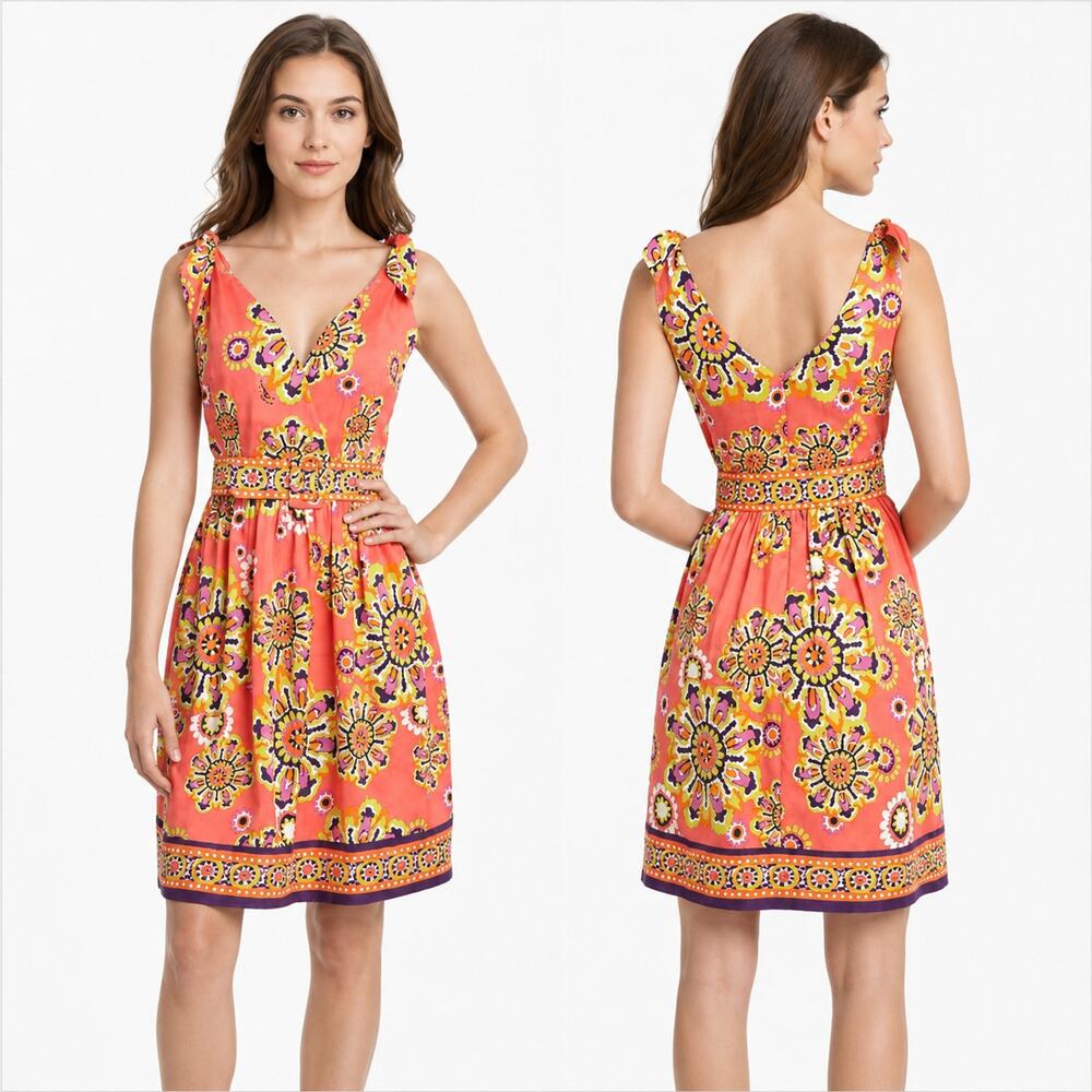 Trina Turk Floral Silk Fit & Flare Dress Multicolor Sleeveless Size 2